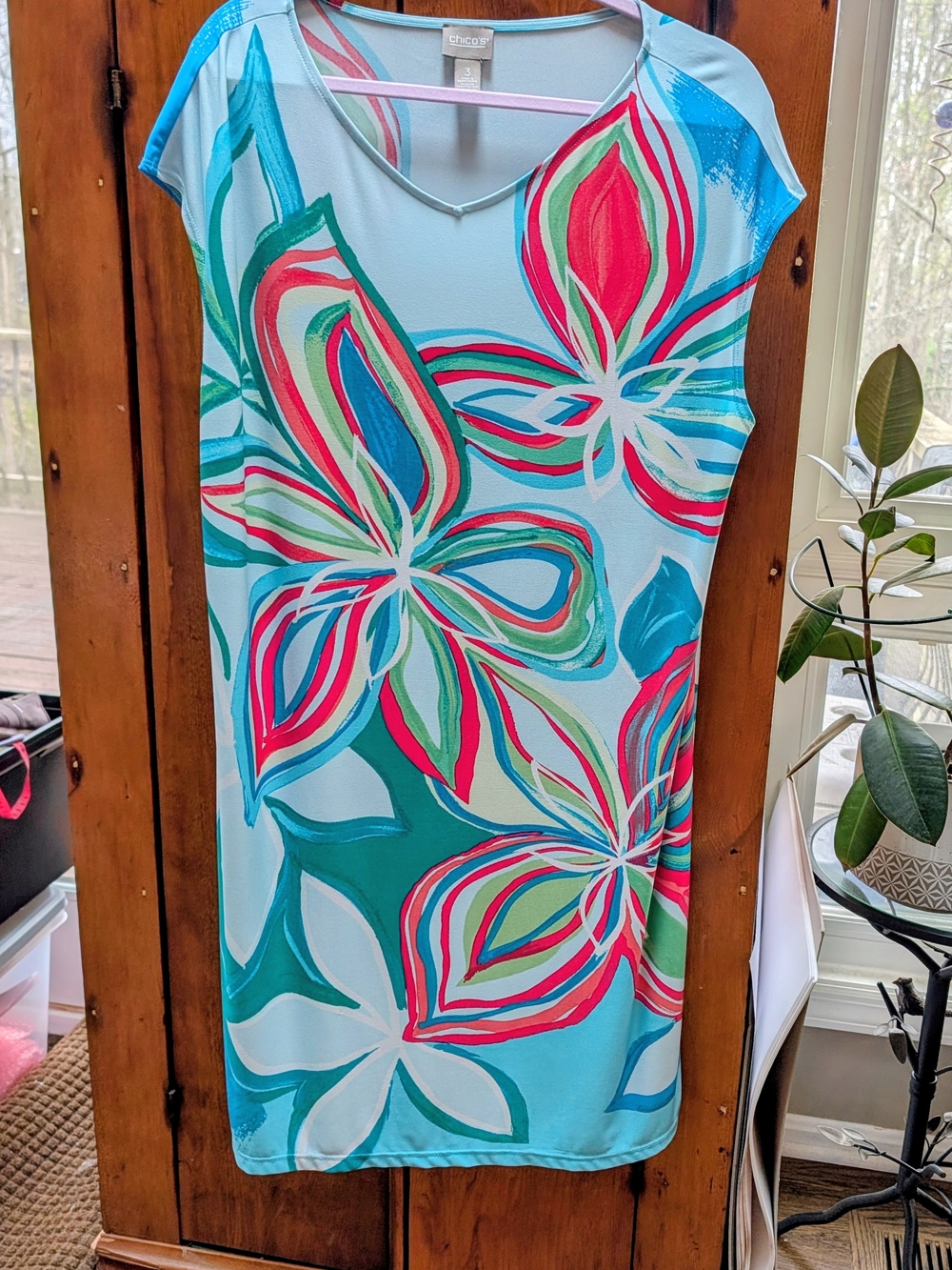 Chico's Blue Floral Shift Dress Size 3